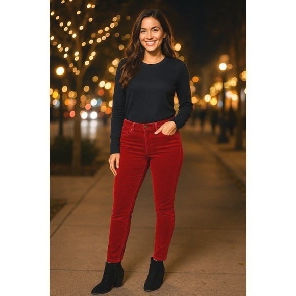 Current/Elliott Pants - Current/Elliott "The Skinny" Scarlet Red Velveteen Pants Women's